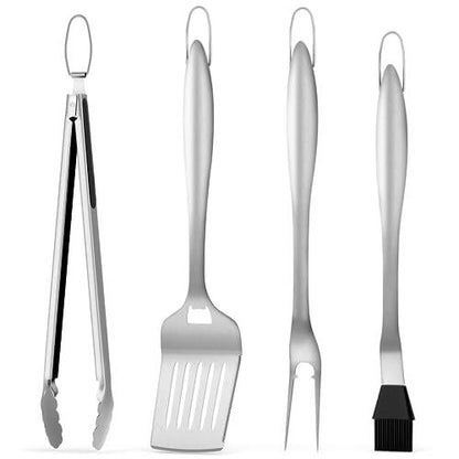 SHINESTAR Heavy Duty Grill Tools Set, Stainless Steel Grill Utensils, Features Spatula, Fork, Tongs and Basting Brush, Perfect for Barbecue & Grilling, Dishwasher Safe, 4PCS - CookCave