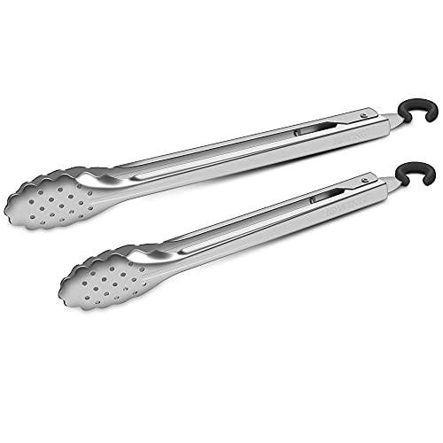 Premium 304 Stainless Steel Barbecue Turners Set, Heavy Duty Cooking Kitchen BBQ Tongs, 10" and 12" Black - CookCave