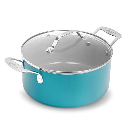 Gotham Steel Aqua Blue Nonstick 5 Quart Pot, Multipurpose Nonstick Stock Pot, Pasta Pot, Oven Safe Cooking Pot with Glass Lid, Pot for Stew, Sauce & Reheat Food, Dishwasher Safe, PFOA Free - CookCave