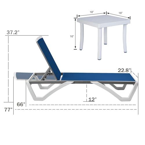 Kozyard Patio Chaise Lounge Chair - Full Flat Alumium & Resin Legs, Outdoor Reclining Adjustable Chair for Sunbathing, Beach, Patio, Lounge Set or Patio Table (2 Gray Textilence W/Table) - CookCave