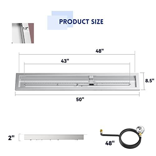 Skyflame Spark Ignition Gas Fire Pit Burner Kit, 48" Linear Stainless Steel Complete Drop-in Burner Kit with Flame Sensing, CSA Certified, Propane Regulator Connector Hose Set for Propane Tank - CookCave