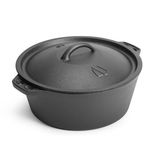 Pre-Seasoned Cast Iron Dutch Oven Pot with Lid, for Braising, Broiling, Frying, Sourdough Bread Baking, Camping Cookware, BBQ,3 Quart Pan - CookCave