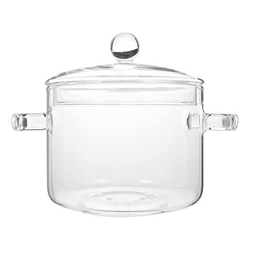 Clear Glass Pots for Cooking on Stove, Glass Stew Pot Glass Soup Pot With Lid Kitchen Stockpot Glass Cooking Pot Thickened Stock Pot Large Serving Bowl Simmer Pot for Stove (1.35L/46OZ) - CookCave