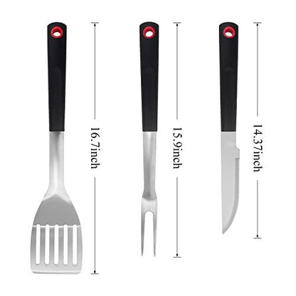 HomeEase 3 Piece Grill Set BBQ Accessories - Metal Spatula, Fork, Knife Utensils - Heavy Duty Stainless Steel Barbecue Grill Utensils for Outdoor Grill - CookCave