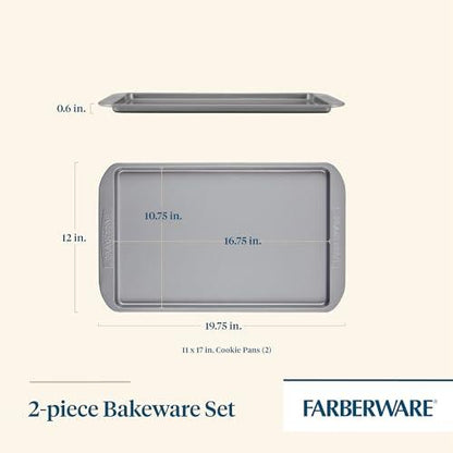 Farberware Nonstick Bakeware Set, Nonstick Cookie Sheets / Baking Sheets - 2 Piece, Gray - CookCave