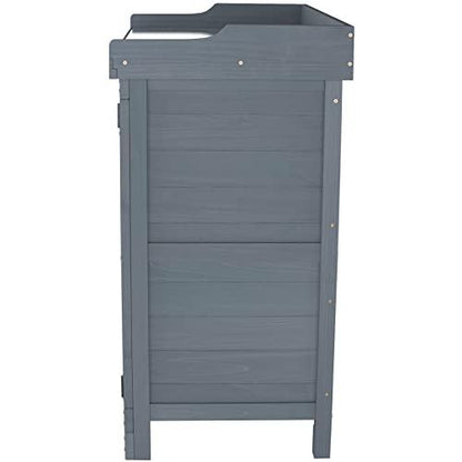 GOOD LIFE USA Outdoor Garden Patio Wooden Storage Cabinet Furniture Waterproof Tool Shed with Potting Benches Outdoor Work Station Table (Gray) - CookCave