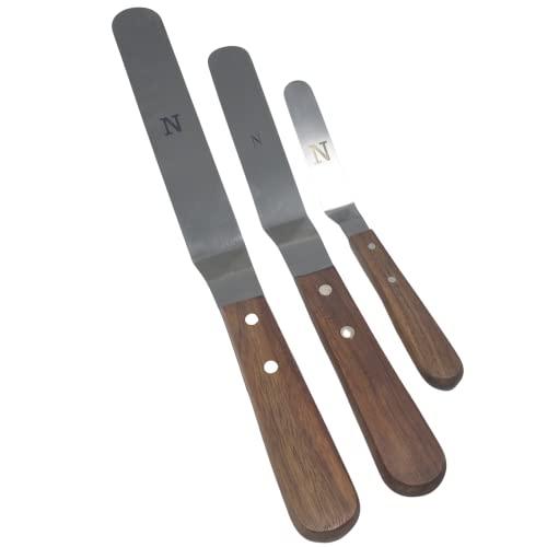 Offset Stainless Steel Spatula Set with Wood Handle - Professional Cake Decorating Tools - 4", 6.5" & 8" Stainless Steel Offset Blade Cake Spatula Set - CookCave