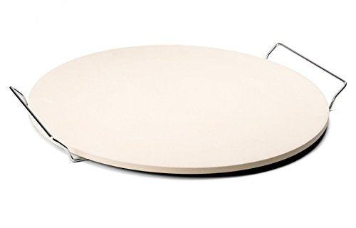 Chef's Star 15 Inch Ceramic Pizza Stone for Oven, Outdoor and Indoor Chrome Plated Serving Rack Pizza Pan with Pizza Cutter - CookCave