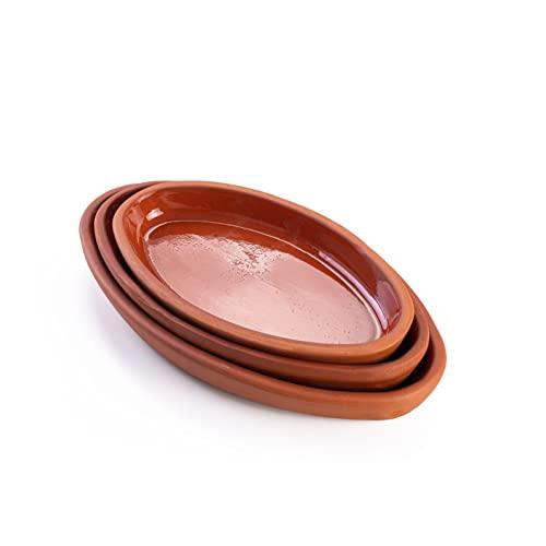 Luksyol Handmade Terracotta Oven Tray Set of 3 - Authentic Mexican Pottery for Tajine, Moroccan, Indian Cooking | Oven-Safe Clay Pans for Baking and Slow-Cooking | Lead-Free, Brown Glazed Cookware - CookCave