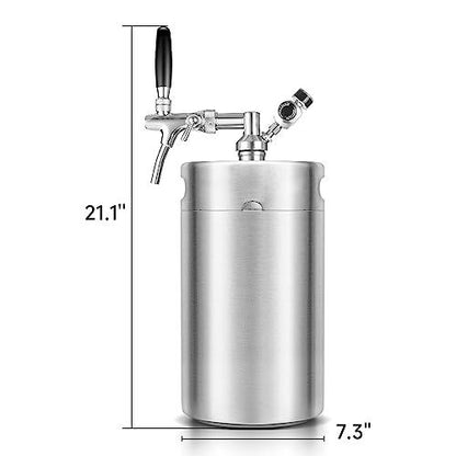 270OZ Mini Keg Growler, Pressurized Home Dispenser System with Adjustable Faucet Keeps Carbonation and Fresh for Homebrew, Craft and Draft Beer - CookCave