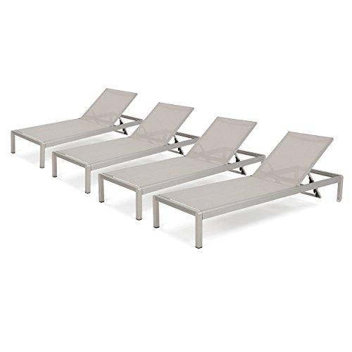 Christopher Knight Home Cape Coral Outdoor Mesh Chaise Lounges, 4-Pcs Set, Grey - CookCave