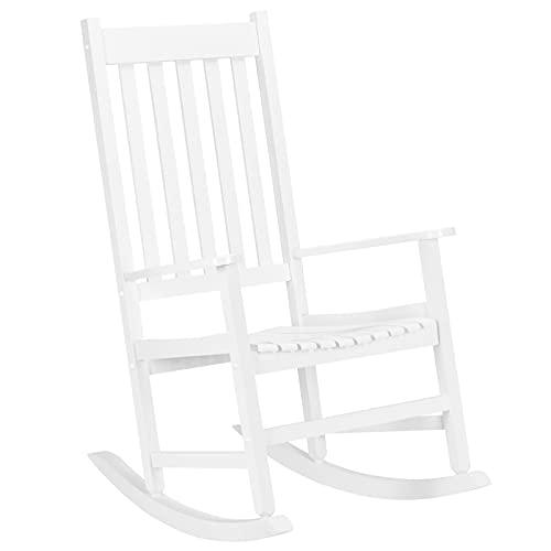 Outvita Outdoor Rocking Chair, Solid Wood High Back Rocker, All Weather Lounge Chair for Porch Patio Fire Pit Garden Backyard Deck Indoor, White - CookCave
