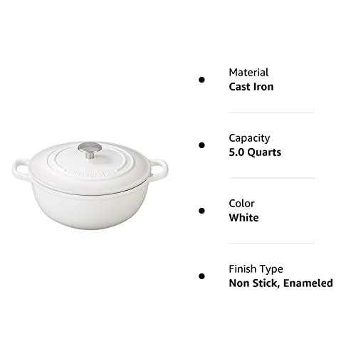 EDGING CASTING Enameled Cast Iron Dutch Oven Pot with Lid for Bread Barking, Enameled Bread Ovens, Suitable For Variety Stovetops, 5 Quart, White - CookCave