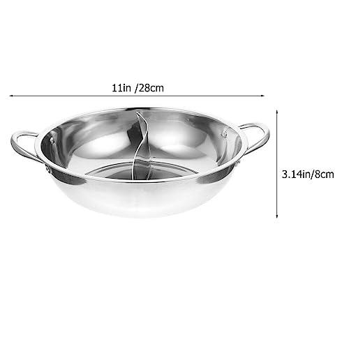 Ciieeo Hot Pot with Divider Stainless Steel Shabu Shabu Pot Chinese Induction Hot Plate Cookware Ramen Cooker Two-flavor Soup Pot Kitchen Dual Sided Stock Pot Silver 28cm - CookCave