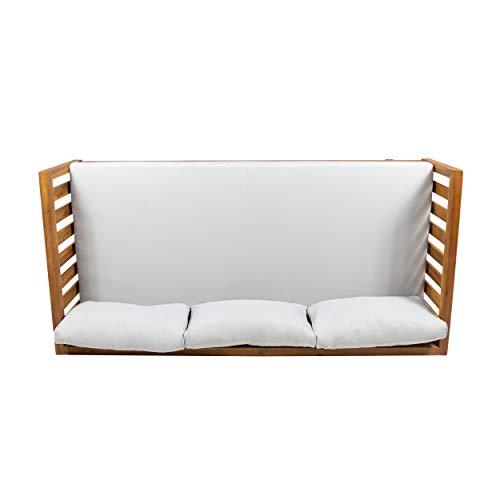 Christopher Knight Home Tina Outdoor 3 Seater Acacia Wood Daybed, Teak Finish, Light Grey - CookCave