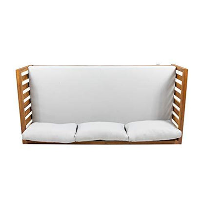 Christopher Knight Home Tina Outdoor 3 Seater Acacia Wood Daybed, Teak Finish, Light Grey - CookCave