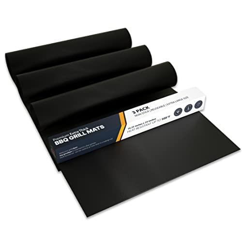 Large Non-Stick BBQ Grill Mat by Linda's Essentials (3 Pack) - Reusable Heat Resistant BBQ Mats for Grilling - Must Have BBQ Accessories Grill Mats for a Easy Clean - CookCave