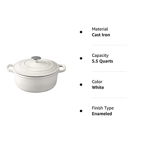 EDGING CASTING Dutch Ovens Enameled Cast Iron Covered 5.5 Quart Dutch Oven with Dual Handle for Bread Baking, White - CookCave