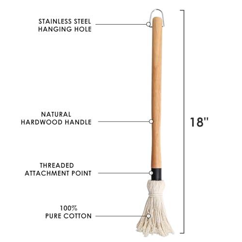 SafBbcue 18"Grill Basting Mops With 4 Replacement Heads and 4 Wooden Long Handle for BBQ Grilling Smoking Steak Ribs,Chicken,Brisket,Spreading Marinade/Oil,Barbecue Sauce Easy to Use and Clean - CookCave