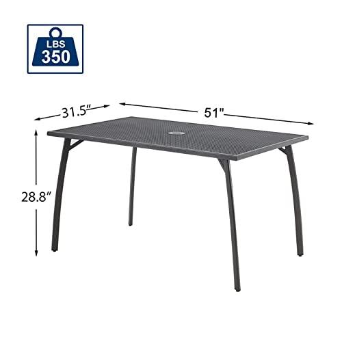 AECOJOY 51”x31” Metal Patio Dining Table Rectangular Steel Outdoor Table, Weather-Resistant Table with 1.73" Umbrella Hole for Lawn Backyard Garden, Dark Grey - CookCave