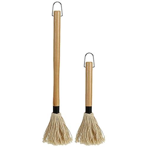 Amosfun 2Pcs BBQ Basting Mops Sauce Brushes, Cotton Fiber Brush and Wood Handle Dish Mop For Roasting or Grilling Kitchen Supply - CookCave