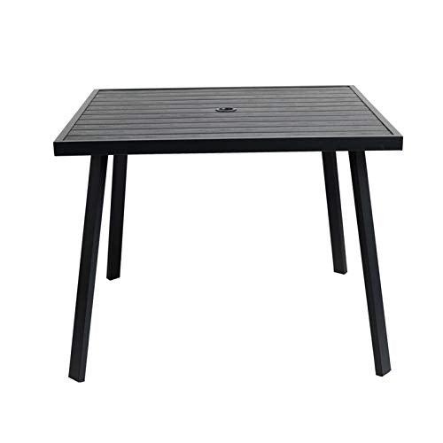 C-Hopetree Outdoor Dining Table with Umbrella Hole for Outside Patio, Metal, Square, Black - CookCave