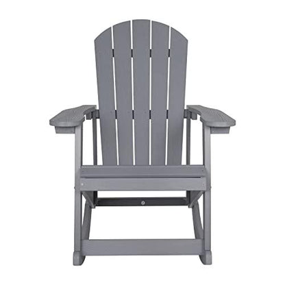 Flash Furniture Savannah Poly Resin Wood Adirondack Rocking Chair - All Weather Gray Polystyrene - Stainless Steel Hardware - CookCave