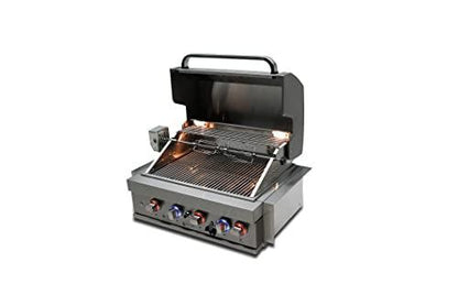 Mont Alpi MABi400 32-Inch 4-Burner 63000 BTU Stainless Steel Built-In Outdoor Kitchen Backyard Patio Barbecue Propane Gas Island Grill w/Infrared Rear Burner + Rotisserie Kit & Weather Cover - CookCave