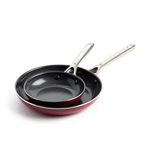 Red Volcano Textured Ceramic Nonstick, 7" & 10" Frying Pan Skillet Set with Stainless Steel Handles, PFAS PFOA & PTFE Free, Dishwasher Safe, Oven & Broiler Safe to 600 Degrees, Red - CookCave