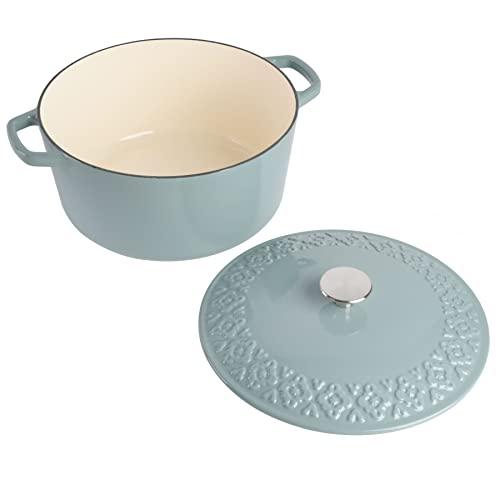 Spice by Tia Mowry Savory Saffron 6Qt Cast Iron Dutch Oven w/Embossed Lid - Aqua Blue, 6-Quart - CookCave