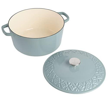 Spice by Tia Mowry Savory Saffron 6Qt Cast Iron Dutch Oven w/Embossed Lid - Aqua Blue, 6-Quart - CookCave