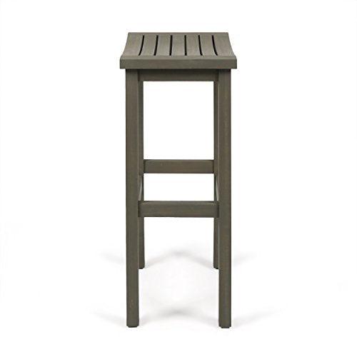 Christopher Knight Home Caribbean Outdoor 30" Acacia Wood Barstools, 2-Pcs Set, Grey Finish - CookCave