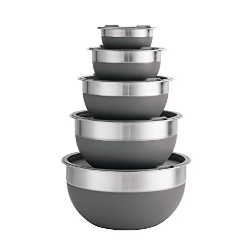 Tramontina 10 Pc Covered Stainless Steel and Silicone Mixing Bowl Set (Gray) - CookCave