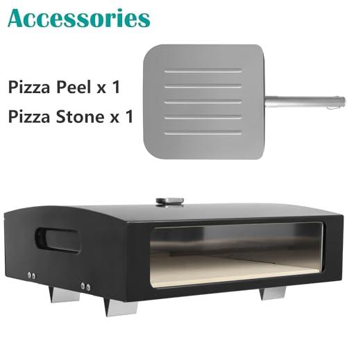 Open Faced Pizza Oven Kit for Grill, Portable Grill Top Pizza Oven with Pizza Stone, Pizza Peel and Temperature Gauge for Charcoal, Gas Grill, Black - CookCave