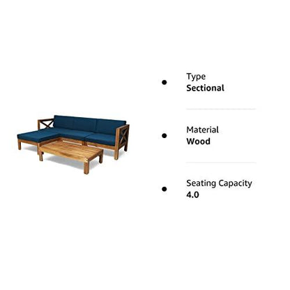 Christopher Knight Home Mamie Outdoor Acacia Wood 5 Piece Sofa Set, Teak Finish, Dark Teal - CookCave