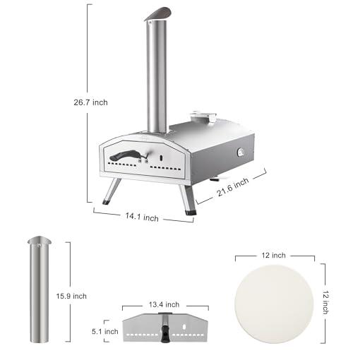 PolarcoForgeco Multi-Fuel Outdoor Pizza Oven with Rotatable Pizza Stone, 12" Wood Fired & Gas Pizza Oven for Outside, Portable Propane Pizza Oven for Grill on Backyard Camping - Silver - CookCave