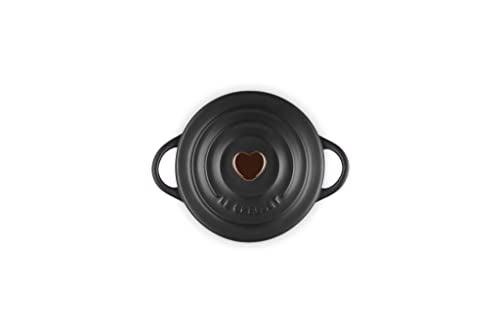 Le Creuset Stoneware Mini Round Cocotte, 8 Ounce, Licorice with Gold Heart Knob - CookCave