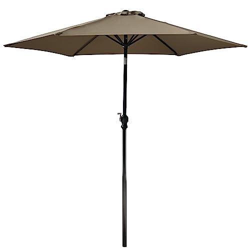 Elevon 9' Outdoor Patio Umbrella, Market Striped Umbrella with Push Button Tilt and Crank, Beige - CookCave