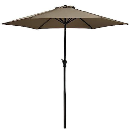 Elevon 9' Outdoor Patio Umbrella, Market Striped Umbrella with Push Button Tilt and Crank, Beige - CookCave