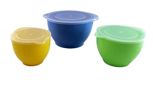 Dependable Industries inc. Essentials 3 Piece Storage and Batter Mixing Bowl Set with Lids Nesting with Pouring Spout and Handle Ideal for Mixing and Food Storage - CookCave