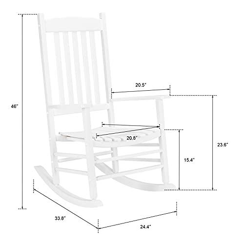 Outvita Outdoor Rocking Chair, Solid Wood High Back Rocker, All Weather Lounge Chair for Porch Patio Fire Pit Garden Backyard Deck Indoor, Wave Shape, White - CookCave