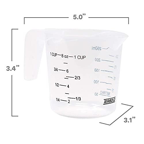 Terbold 3pc Measuring Cup Set in Clear Plastic with Long Handles - 1 Cup, 2 Cup, 1 Quart Sizes - CookCave