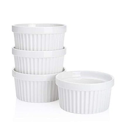 Sweese 501.401 Porcelain Souffle Dishes, Ramekins for Baking - 8 Ounce for Souffle, Creme Brulee - Set of 4, White - CookCave
