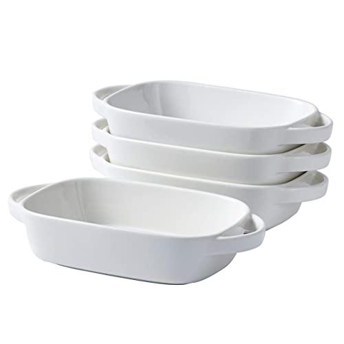 Bruntmor 9x5 inch White Baking Pans Set of 4, Ceramic Baking Dish | Pie & Tart Lasagna Pans for Casserole Dish with Lid | Kitchen Baking Dishes for Oven Safe & Porcelain Bakeware for Cooking - CookCave