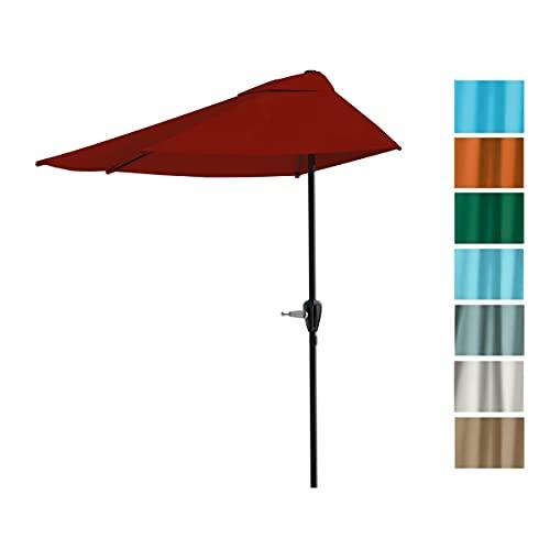 Pure Garden 9-Foot Half Patio Umbrella – Easy Crank Semicircle Opening Shade Canopy – For Against a Wall, Porch, or Balcony Furniture (Red) - CookCave