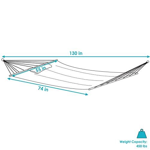 Sunnydaze Outdoor Quilted Fabric Hammock - Two-Person with Spreader Bars - Heavy-Duty 450-Pound Capacity - Ocean Isle - CookCave