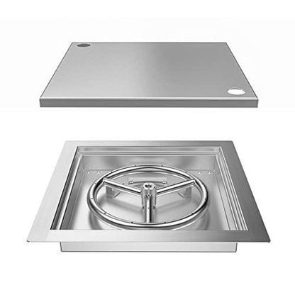 Skyflame 12 inch Square Stainless Steel Drop in Fire Pit Burner Pan with Burner Ring and Protective Cover, Outdoor DIY Firepit Kit for Both Natural Gas and Liquid Propane - CookCave