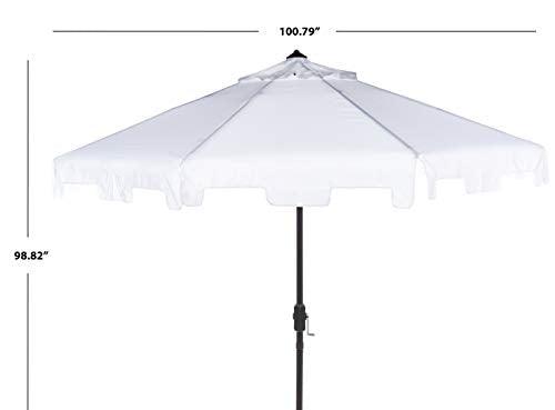 Safavieh PAT8000K Outdoor Collection Zimmerman White Uv Resistant 9 Ft Crank Market Push Button Tilt Flap Umbrella - CookCave