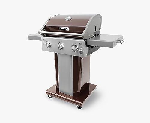 Permasteel 3-Burner Gas Grill | Cast Iron Cooking Grates, Grilling Tools Holder, Foldable Sides, PG-A40301-MO, Pedestal Style, 30000 Total BTUs - Mocha - CookCave