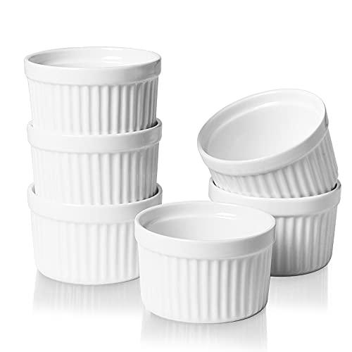 ONTUBE Ramekins - Porcelain Ramekins for Creme Brulee Dishes,Dipping Sauces,Baking Pudding Cups, Souffle Bowl,Oven Safe, Set of 6 (4OZ, White) - CookCave